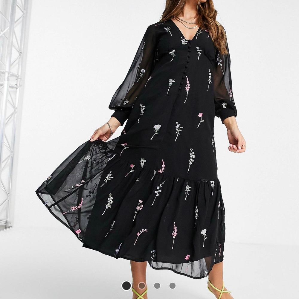 Asos petite button through black tea dress